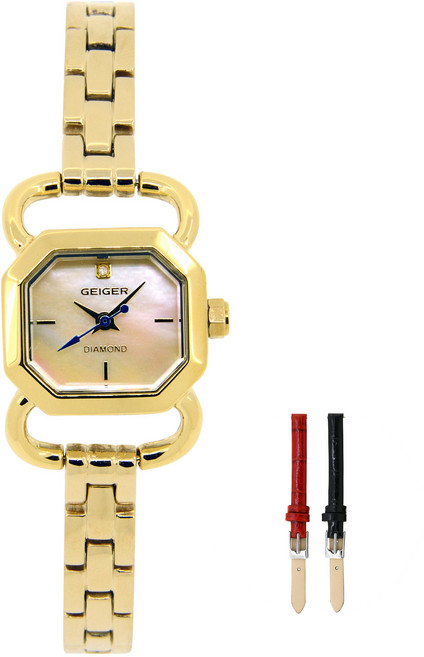 가이거 여성용 다이아 팔찌 메탈시계 GE1124-1GD + 가죽밴드 2종 세트