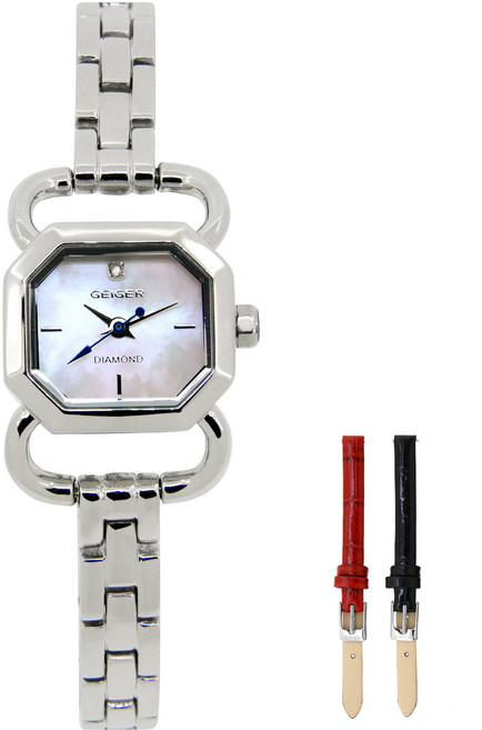 가이거 여성용 다이아팔찌 메탈시계 GE1124-1WS + 가죽밴드 2종 세트
