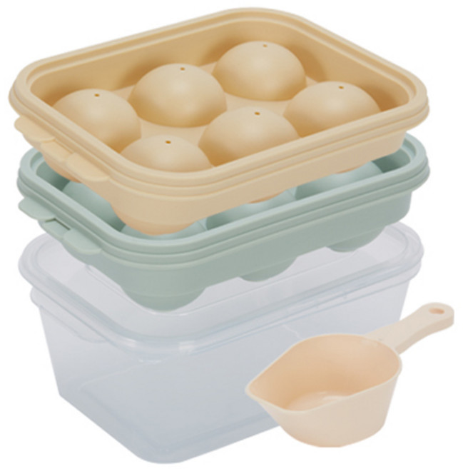 나누담 말랑 아이스볼 트레이 6구 2종 + 얼음통 + 스쿱, 민트, 옐로우, 1세트