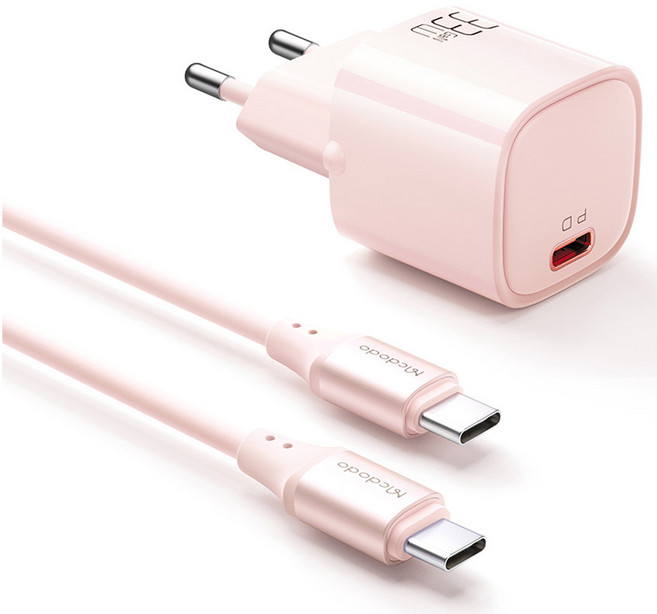 맥도도 GaN PD3.0 PPS 초고속 미니 충전기 33W + C타입 to C타입 케이블 세트, 핑크, 1세트