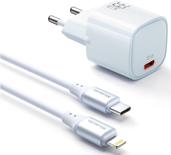 맥도도 GaN PD3.0 PPS 초고속 미니 충전기 33W + C타입 to 8핀 케이블 세트, 블루, 1세트