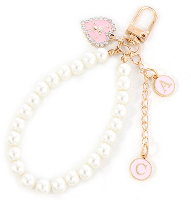 워너프 진주 플라워 베어 스트랩 키링 액세서리, 베어 핑크, 1개