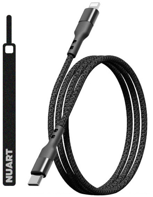 누아트 C타입-애플8핀 60W PD 고속충전 패브릭 케이블, 2m, 블랙, 1개