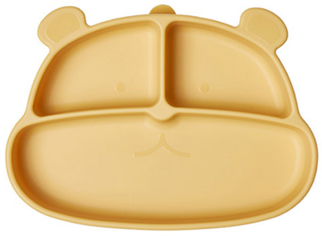 마미스테이블 유아용 먹자곰 흡착 푸드그레이드 실리콘 식판, 비스크옐로우, 1개, 단품