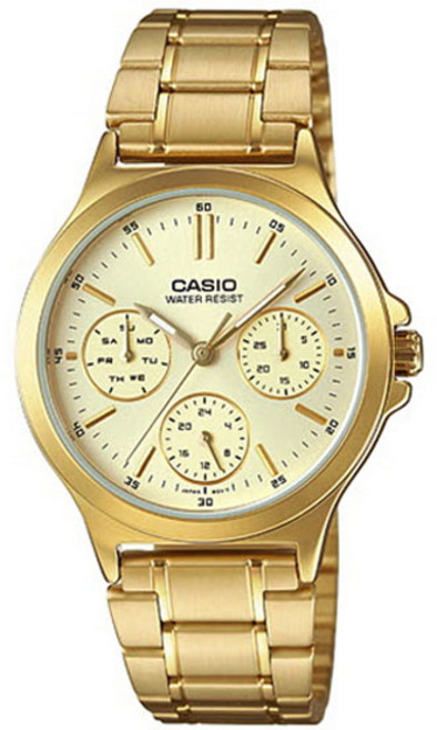 CASIO 卡西歐 女用金屬錶帶手錶 LTP-V300G-9A