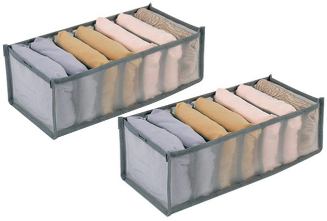 마켓플랜 그리드 메쉬 의류 수납함 소형 7칸, 그레이, 2개