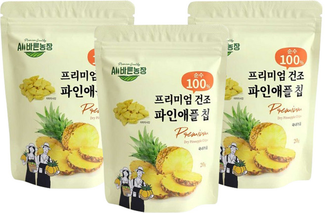 All바른농장 프리미엄 동결건조과일 파인애플 칩, 20g, 3개