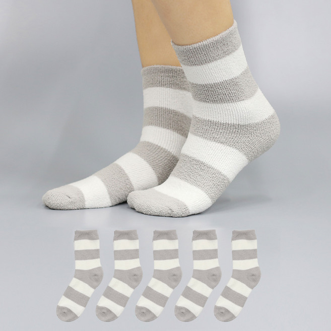 싹스윕 여성용 포근뽀송 수면 스트라이프 양말 5켤레 세트