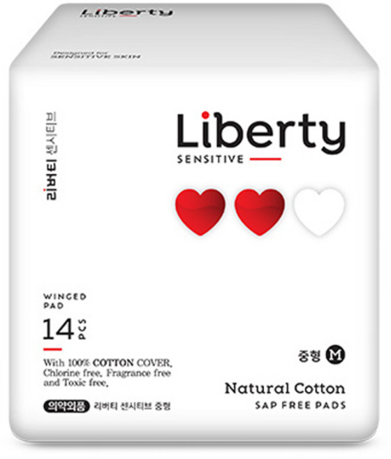 리버티오가네이처 샙프리 순면커버 센시티브 생리대 날개형, 중형, 14개입, 1개