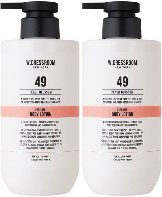 더블유드레스룸 퍼퓸 바디로션 49 피치블러썸향, 500ml, 2개