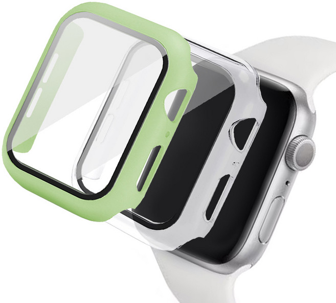 루아르모 애플워치 액정보호 강화유리 풀커버 케이스 2p, 민트그린, 투명