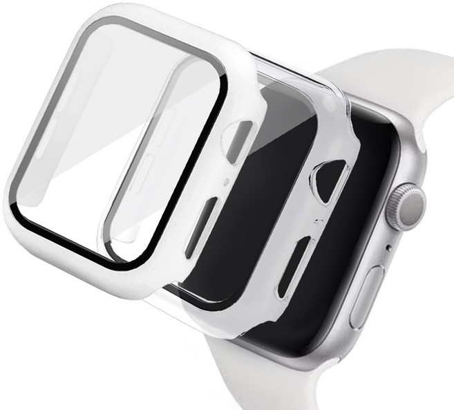 루아르모 애플워치 액정보호 강화유리 풀커버 케이스 2p, 화이트, 투명