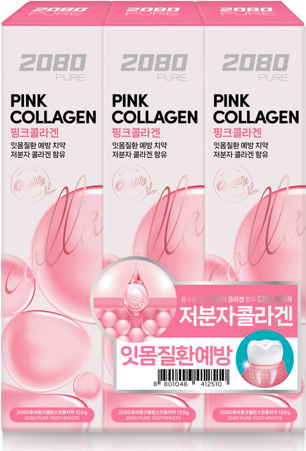 2080 퓨어 핑크 밸런스 잇몸치약, 120g, 3개