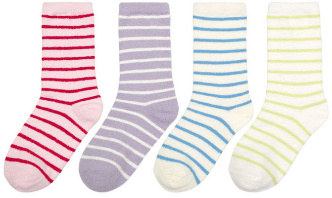 REXY 코지 탁텔 오버 크루 스트라이프 수면양말 4켤레 세트