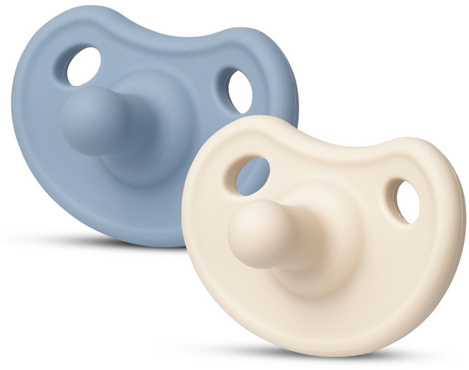 마더케이 유아용 올 실리콘 쪽쪽이 + 케이스 2종 세트, 블루 + 크림, 1세트