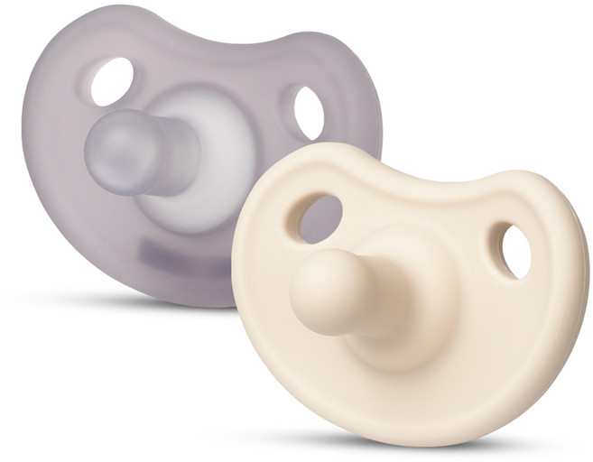 마더케이 유아용 올 실리콘 쪽쪽이 + 케이스 2종 세트, 투명퍼플 + 크림, 1세트