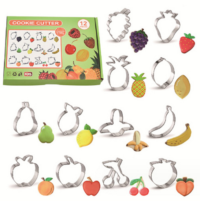 큐트미 아기자기 스텐 과일 쿠키커터 12종 세트 MP384, 혼합색상, 1세트