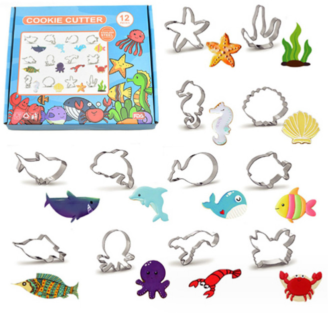 큐트미 아기자기 스텐 바다친구 쿠키커터 12종 세트 MP383, 혼합색상, 1세트