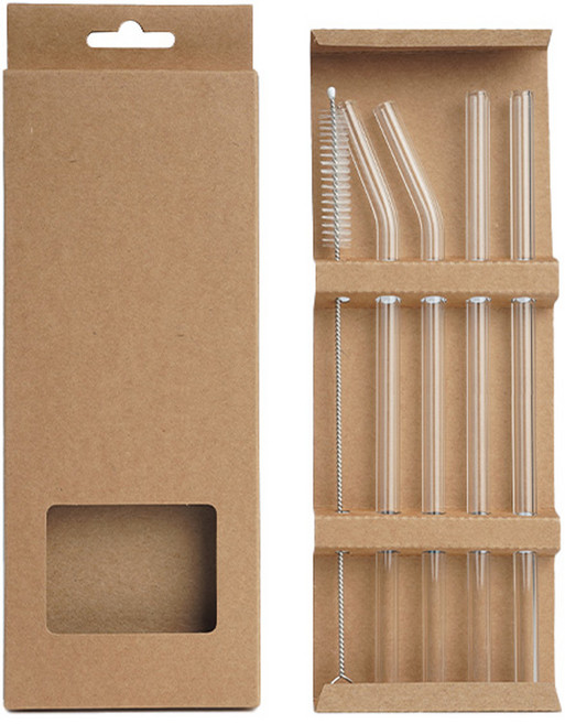 구인하인 긴 유리빨대 230mm 일반 2p + 곡선 2p + 세척솔 세트, 1세트