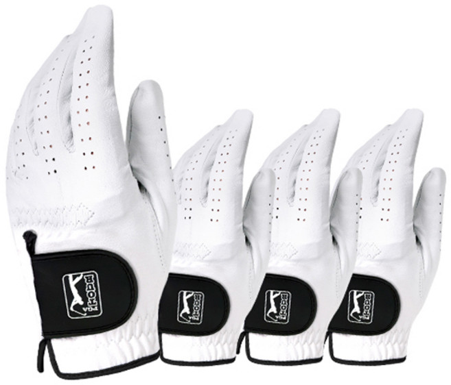 PGA투어 남성용 양피 맥스 블랙 프로 골프장갑 왼손용, 화이트, 4개