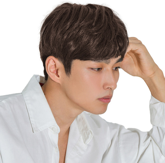 남성용 정수리탈모 내츄럴 레이어드컬 부분가발 탑스타일 투블럭, 내츄럴브라운, 1개