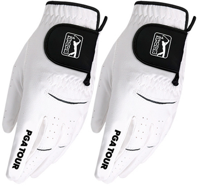 PGA투어 남성용 합피 맥스 블랙 플렉스 골프장갑 왼손용, 화이트 + 블랙, 2개