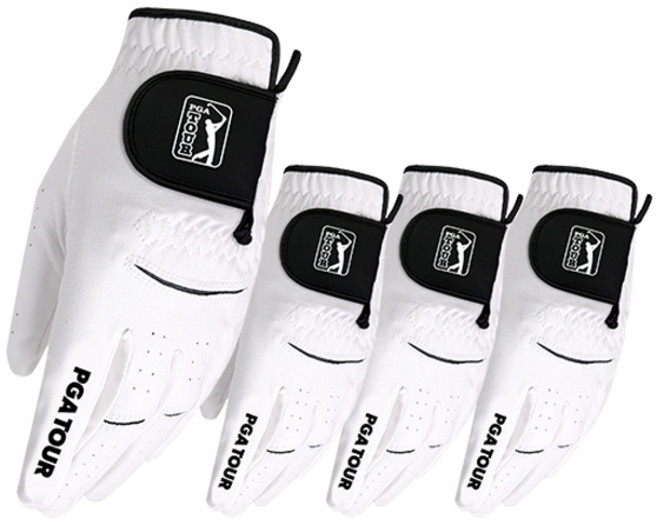 PGA투어 남성용 맥스 플렉스 골프장갑 왼손용, 화이트블랙, 4개