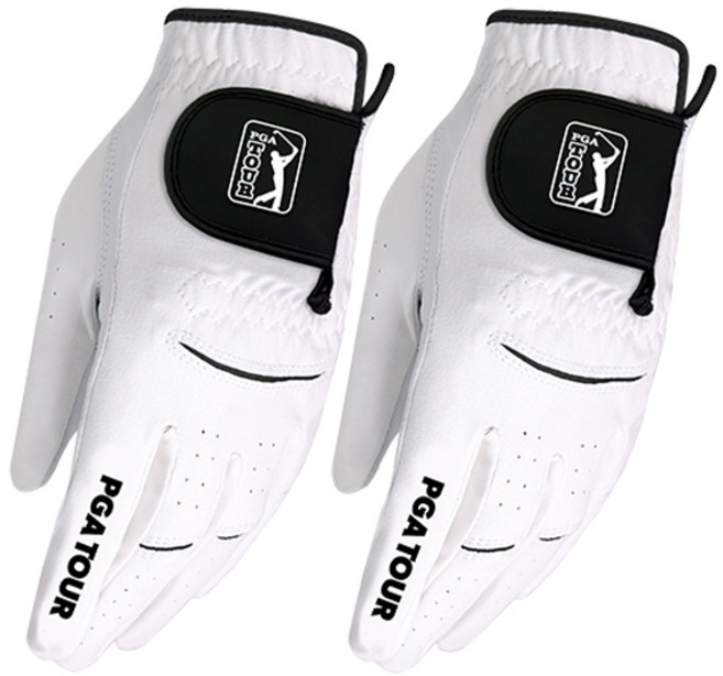 PGA투어 남성용 반양피 맥스 핏 골프장갑 왼손용, 화이트, 2개