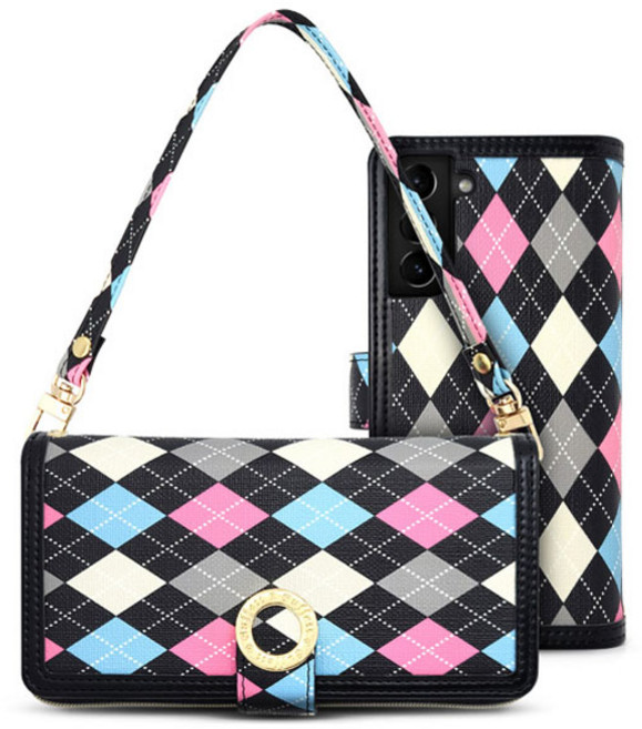 에스엠씨 아가일 패턴 지갑 다이어리 휴대폰 케이스 스트랩