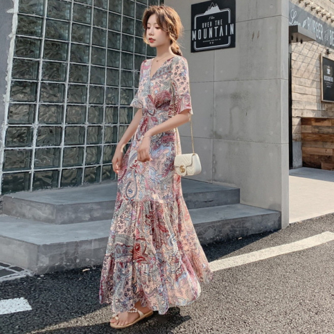 PEONIST 女款民族風長版連身裙, 粉色