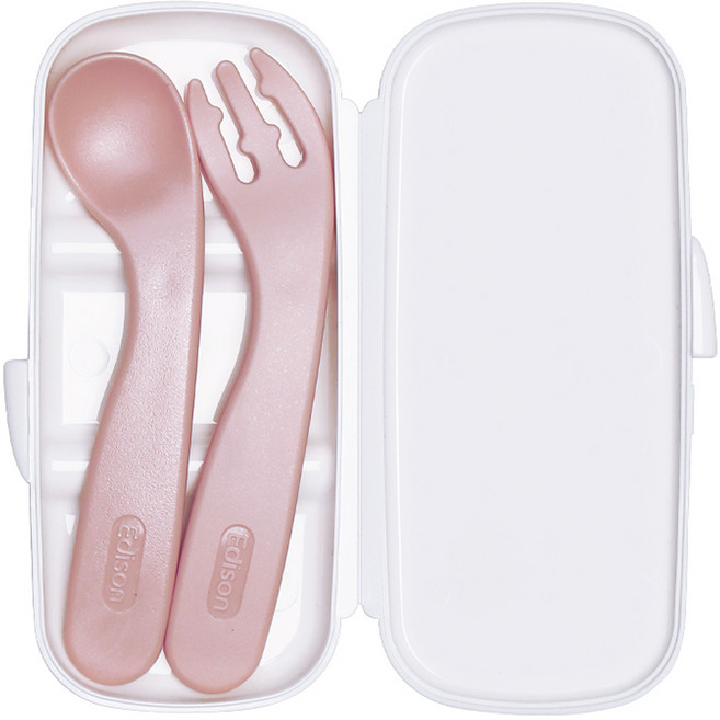 에디슨 스스로 스푼 포크 케이스 세트, 핑크, 스푼 + 포크 + 케이스, 1세트