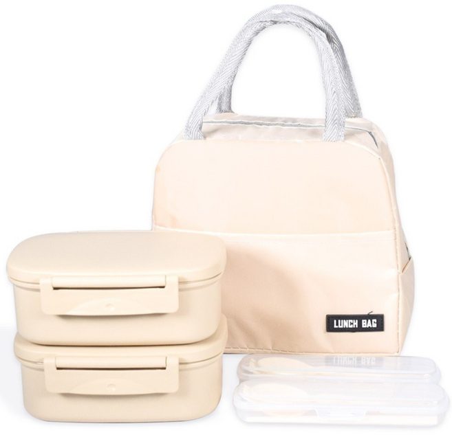 리빙오보제 데일리 런치 2단 도시락통 세트, 1세트, 베이지