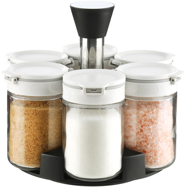 시노글라스 듀얼 뚜껑 양념병 세트, 1세트, 양념병(6p) + 회전트레이