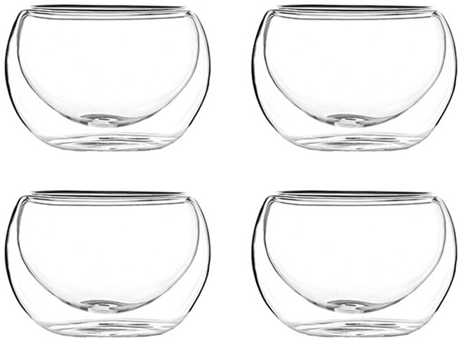 키친초이스 미세스홈 내열유리 이중 다도 찻잔 30ml, 투명, 4개