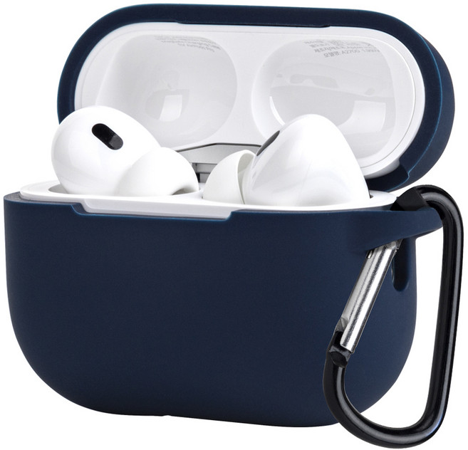 아이몰 컬러 실리콘 일체형 케이스 +카리비너 키링, 에어팟 프로 2, 네이비, 1세트