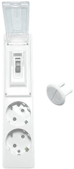 에어컨 전용 20A 고용량 차단기 멀티탭 2구 배선차단용 + 안전캡 세트, 2.5m, 혼합색상, 1세트