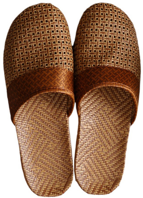 Axis 艾克思 典雅男款亞麻涼爽防滑包頭室內拖鞋 - 咖啡色 透氣編織 EVA膠底, 1雙