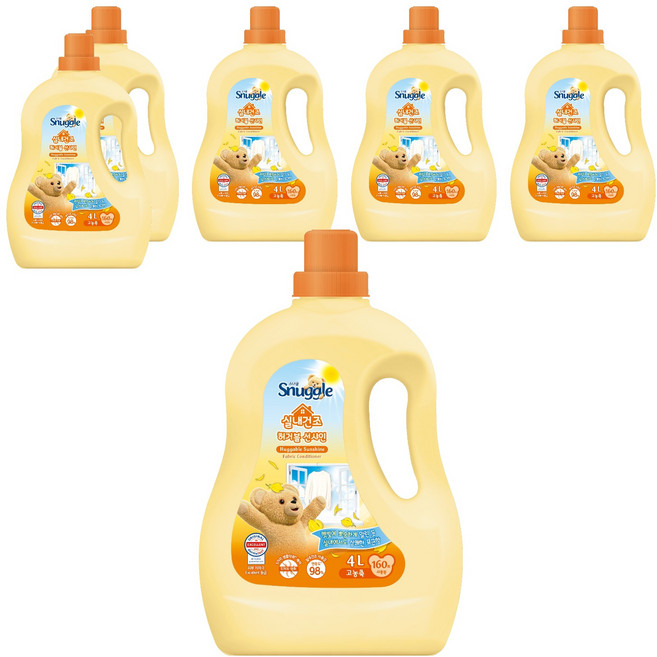 스너글 실내건조 섬유유연제 허거블 선샤인 본품, 4L, 6개