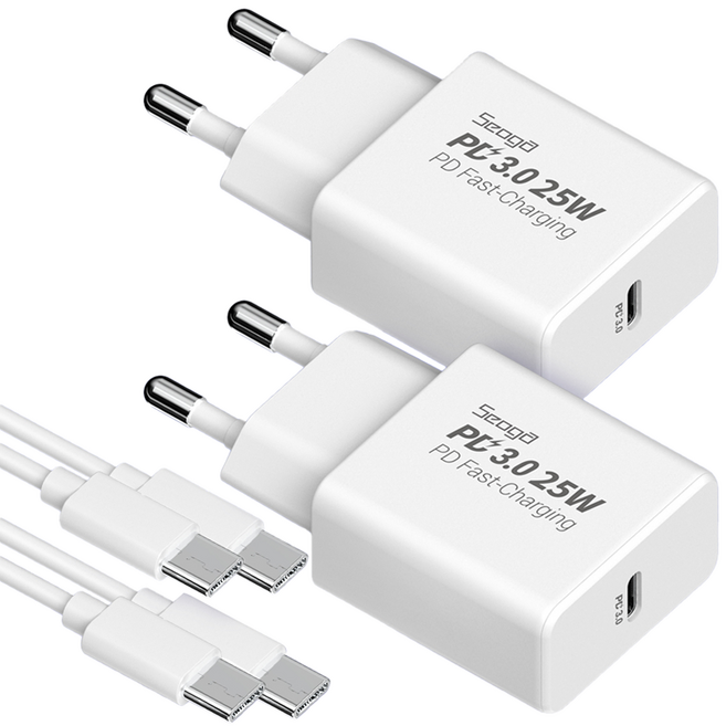 서가 C타입 초고속 충전기 25W PD PPS + CtoC 케이블 1.5m 세트, 화이트, 2개