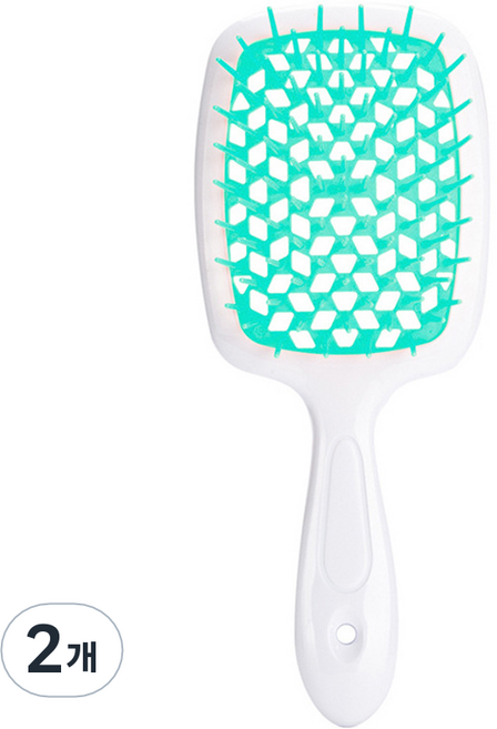 리빙홈디테일 볼륨 헤어브러쉬, 화이트핸들 + 그린, 2개