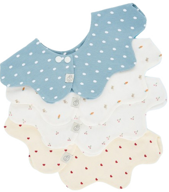 아가짱 유아용 롤링 턱받이 4종 세트, 구름 + 당근토끼 + 체리 + 하트, 1세트