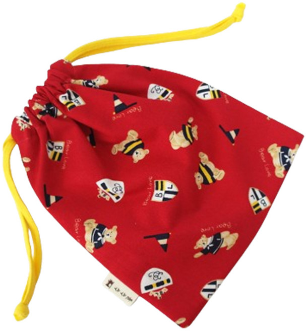 슈슈룸 베어클럽 방수안감 복조리 끈 스트링 파우치, 레드