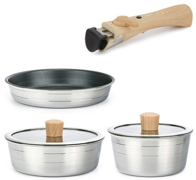 알텐바흐 인덕션 파인 스텐 팬 팟 세트, 실버, 팬 + 웍팬 + 팟팬 + 핸들, 1개