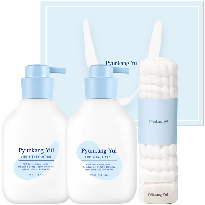 편강율 키즈앤베이비라인 로션 590ml + 워시 590ml + 거즈 세트, 1세트