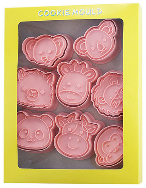 이홈베이킹 알파카외 동물얼굴 푸쉬 쿠키커터 8종 세트 2탄, 1세트