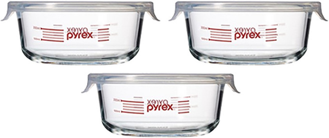 파이렉스 4면 밀폐 계량 저장용기 원형 380ml, 3개