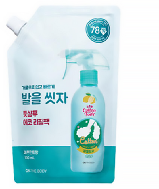온더바디 코튼풋 발을 씻자 풋샴푸 레몬민트향 에코 리필팩, 1개입, 1개, 500ml