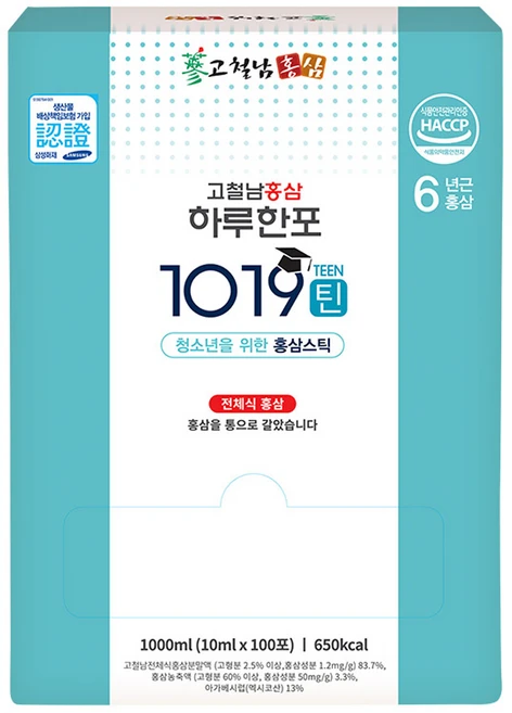 고철남홍삼 하루한포 1019틴 홍삼스틱 100p, 1L, 1개 - 쿠팡