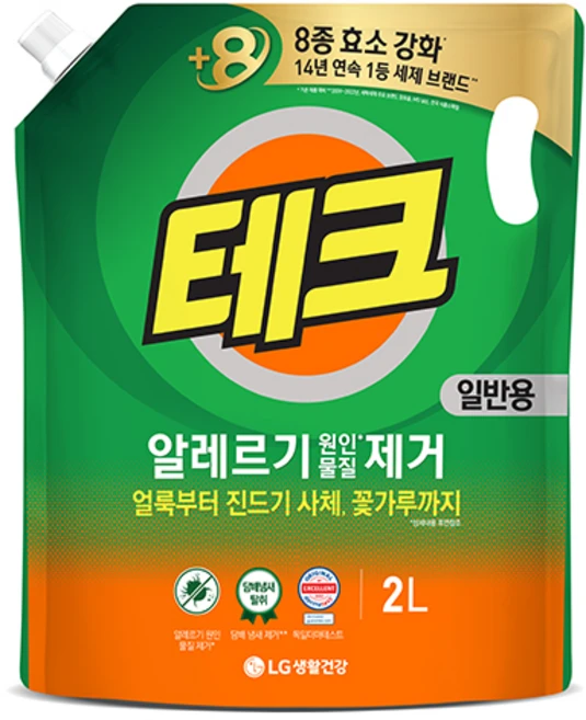 [비건라이프] 테크 알레르기 원인물질 제거 일반용 액상세제 리필, 2L, 1개 - 쿠팡