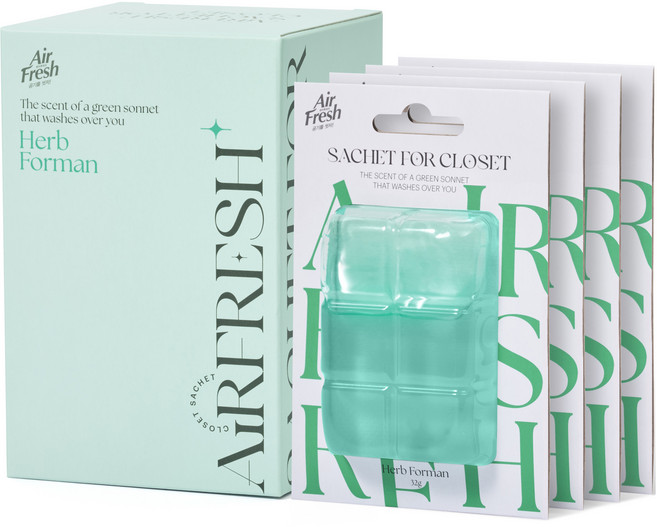 에어후레쉬 샤쉐 옷장 걸이형 방향제 허브 포맨, 32g, 4개, 허브포맨향